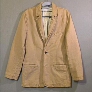 Fossil Men's Blazer Small Tan Khaki Cotton Casual Sport Coat 2 Button Jacket